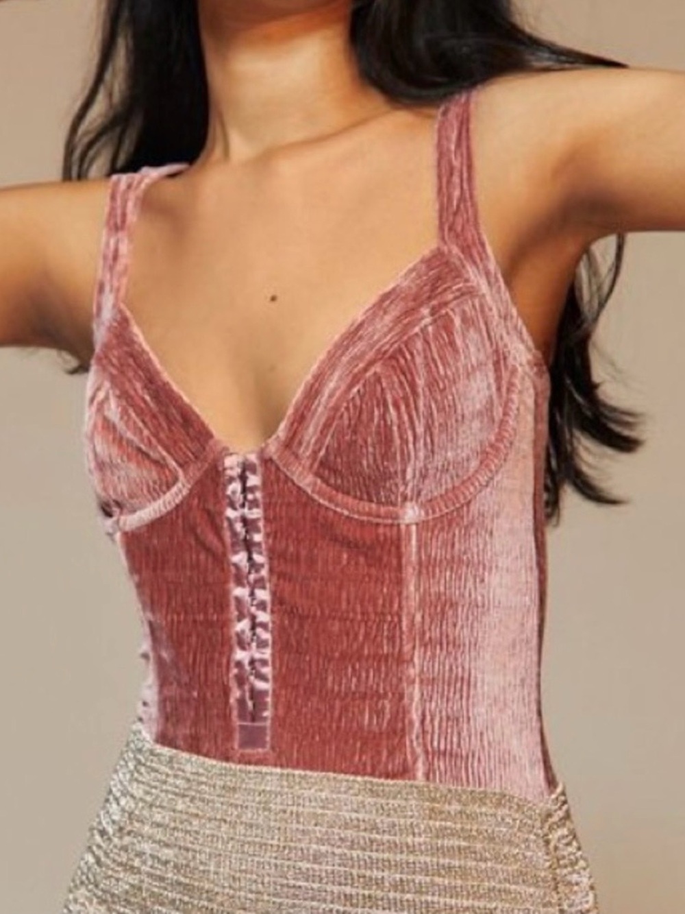Out From Under Velvet Corset bodysuit in Dusty Rose - Picture 4 of 5